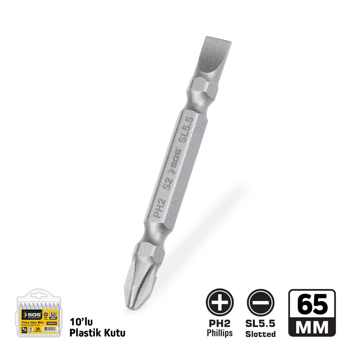 ÇİFT YÖNLÜ BİTS UÇ PH2/SL5.5*65mm Sand-Pro Series